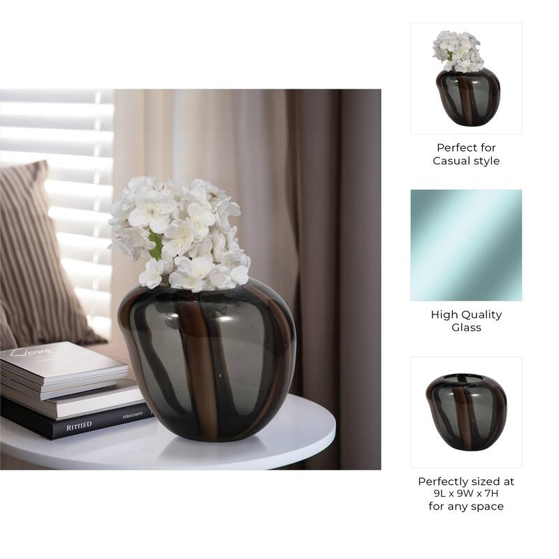 Glass Modern Striped Decorative Vase - Brown