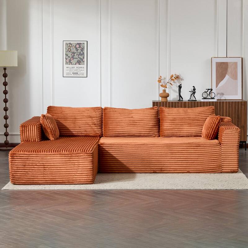 Compression Sectional Couch With Comfy Chaise,Boneless L Shape Sofa With Deep Seat,Minimalist Modular Couches Sleeper - Brown