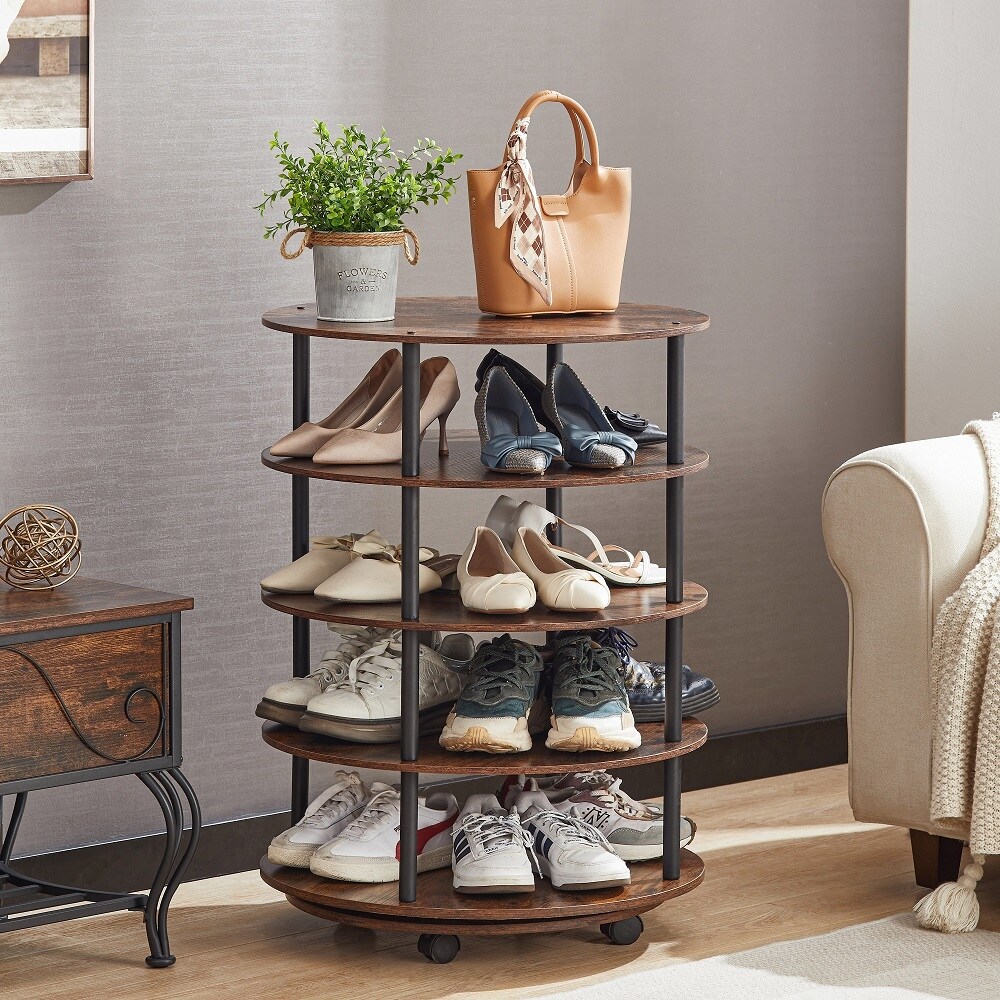 4 Tier Revolving Shoe Rack 360 Degrees Rotating Shoe Storage Organizer Brown Black