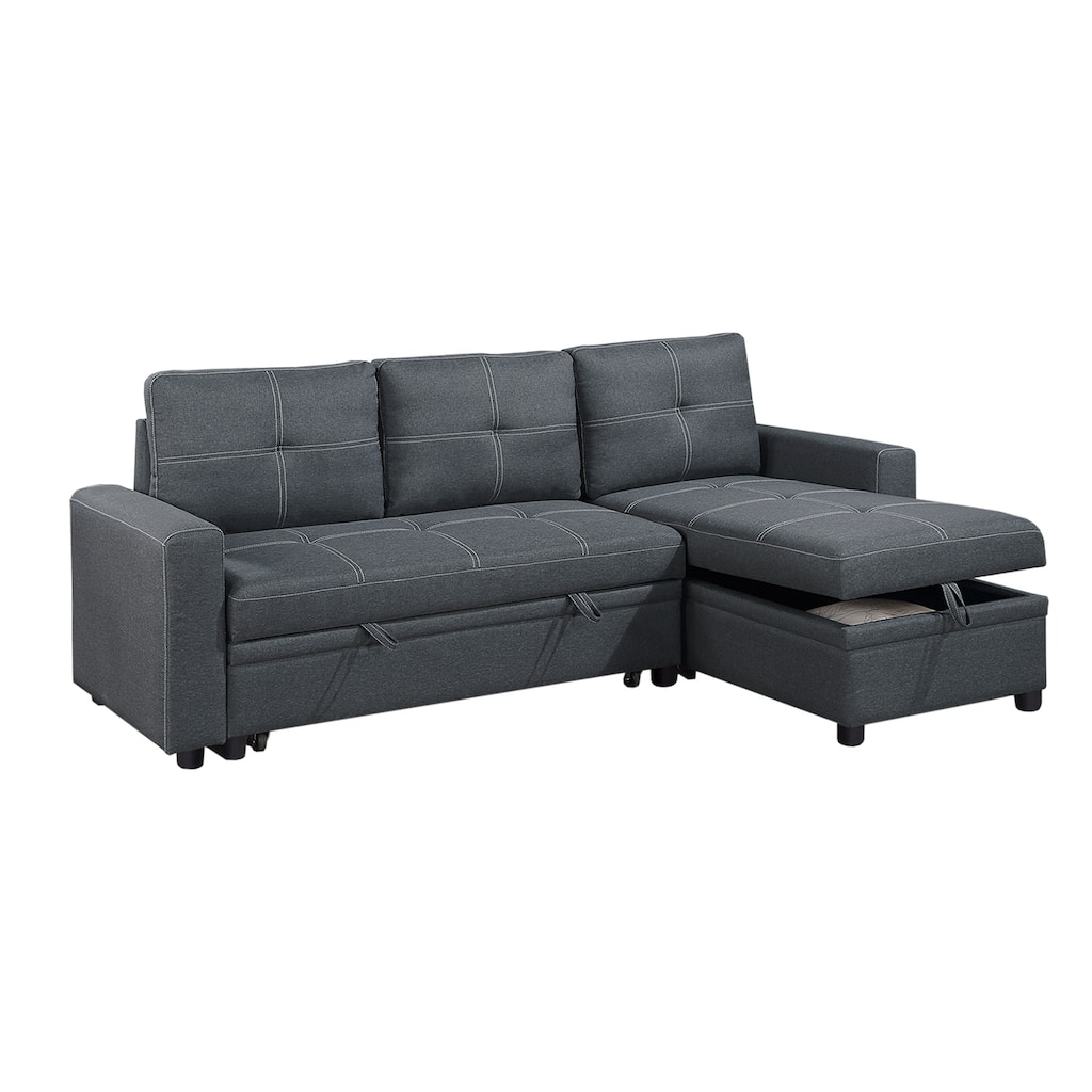 Linen-like Fabric Upholstered Sectional with Storage Space