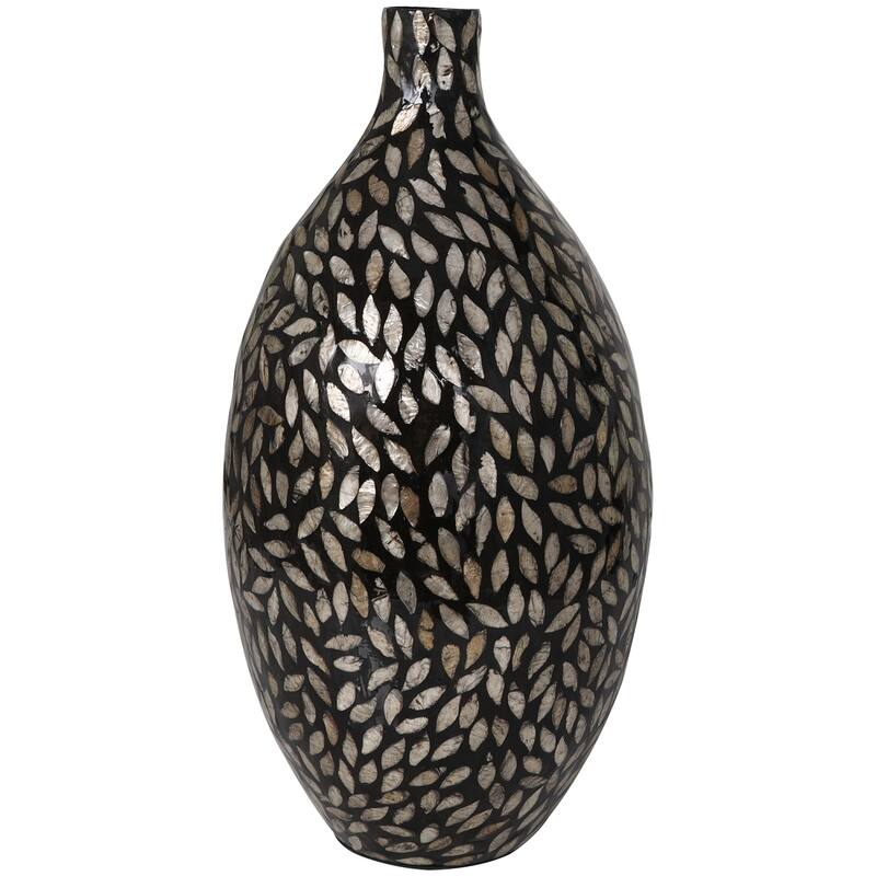 Black Mother of Pearl Shell Handmade Mosaic Floral Inspired Decorative Vase