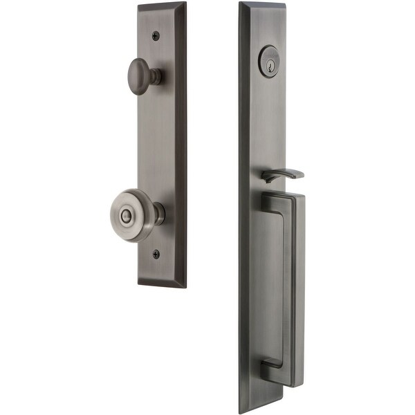 Grandeur FAVDGRBOU_ESET_238 Fifth Avenue Solid Brass Rose Keyed Entry Single Cylinder "D" Grip Handleset with Bouton Knob and