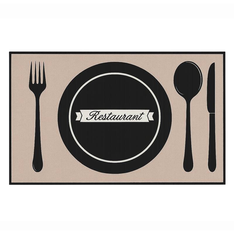 28" x 17" - Beige Black Modern Non-Slip Washable Low Pile Kitchen Mat - 28" x 17"