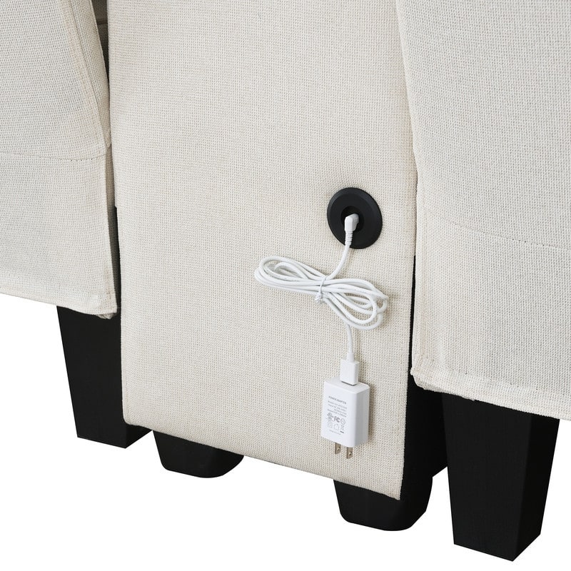 114.2" Upholstered with console, 2 cup holders and USB port (wired or wireless charging) with 4 pillows