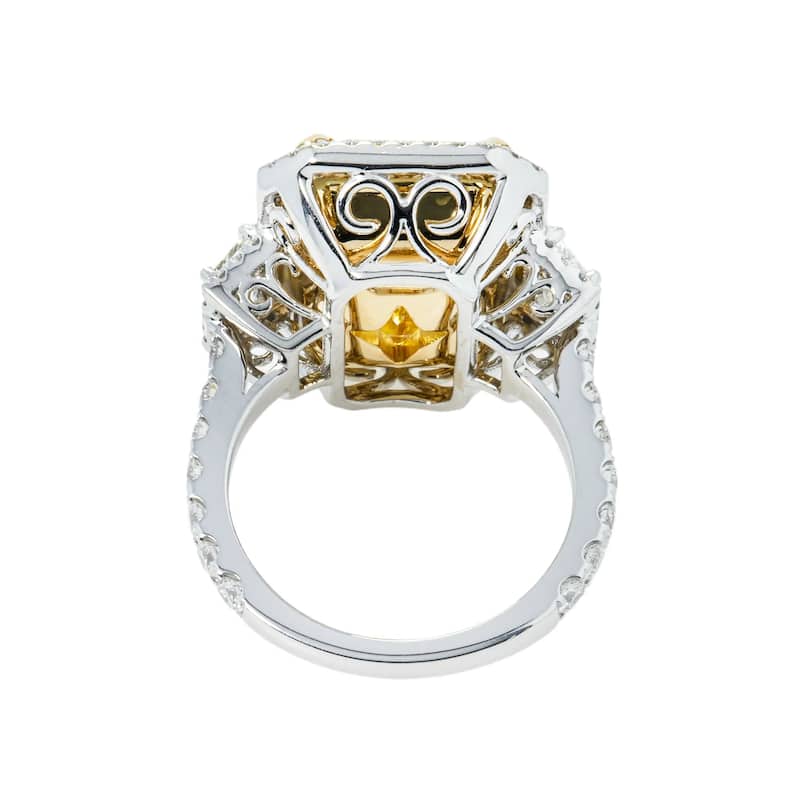 House Of Leon 18K White Gold 10.51ct Emerald Fancy Vivid Yellow Diamond Ring 11.93ctw IGI