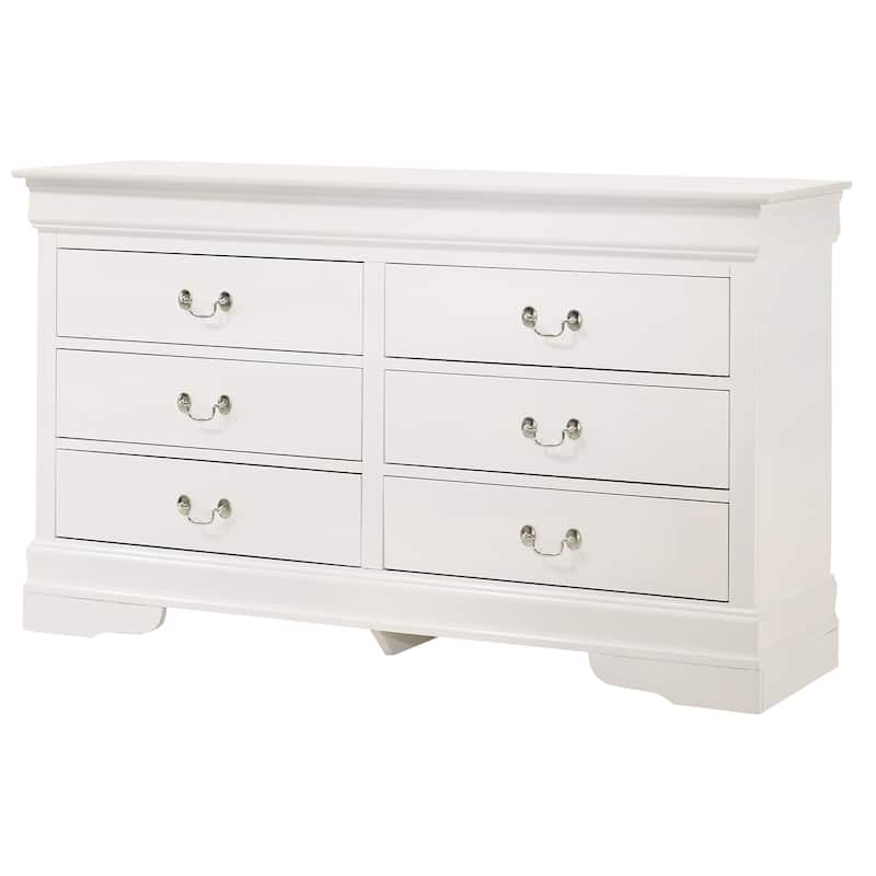 Wooden Bedroom Dresser with 6 Drawers - 57" - White