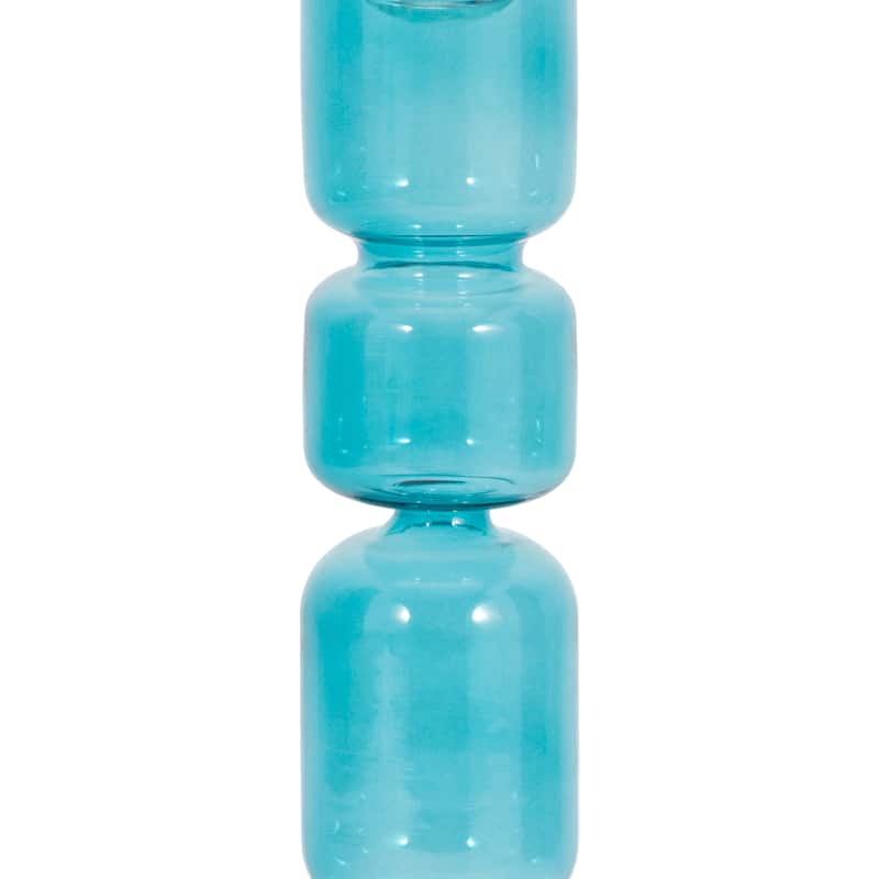 Glass Stacked Mix Bubble Taper Candle Holder - Blue