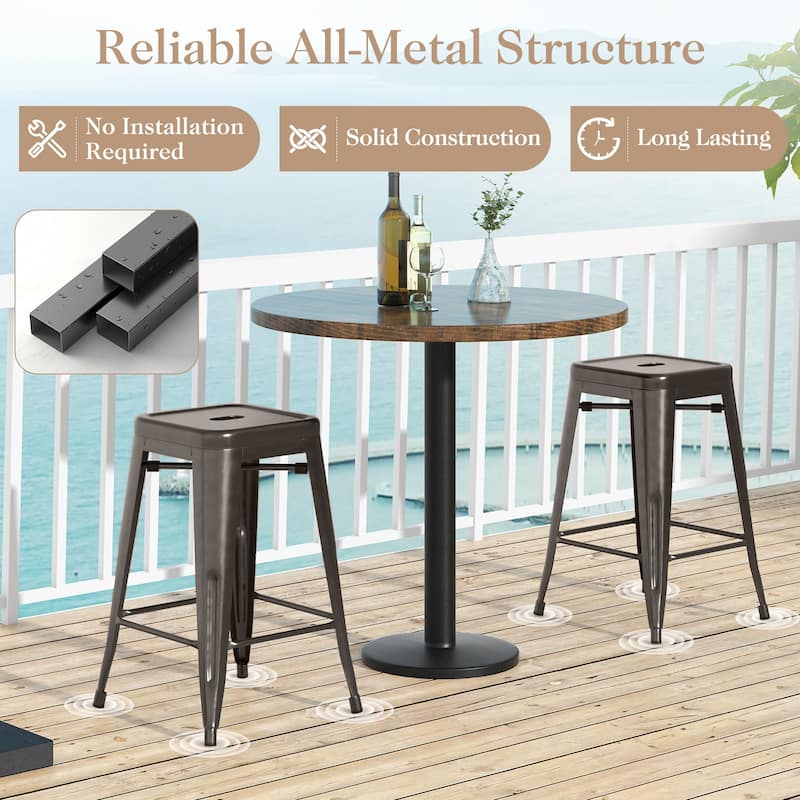 4-Piece 24" Space Saving Stackable Metal Bar Stools with Footrest for Kitchen or Patio - 16" x 16" x 24"