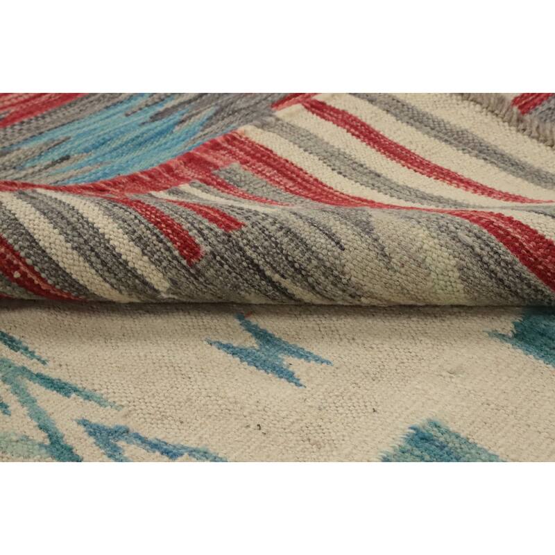 Hand Woven Oriental 100% Wool Carpet Southwestern Tribal Beige & Ivories Kilim Area Rug - 11' 10'' X 8' 8''