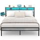 preview thumbnail 59 of 94, Farmhouse Wood Platform Bed Frame with Charged Station and LED Lights