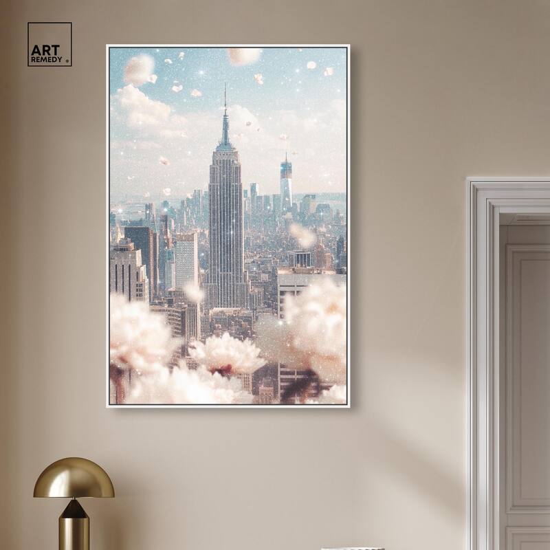 Peonies Over New York Canvas by Art Remedy