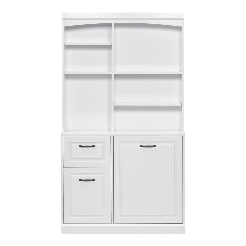 Bathroom Tall Free Standing Cabinet Storage Floor Cabinet w/ Adjustable Shelves, Drawers, Tilt-Out Linen Hamper & Steel Handles