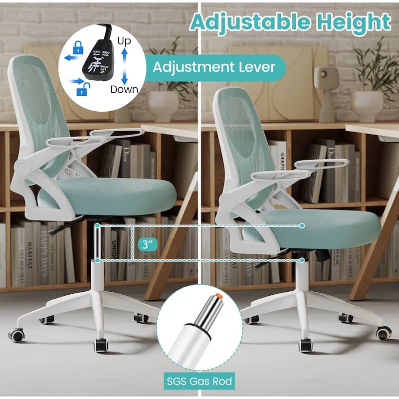 Breathable Mesh Adjustable Desk Chair with Lumbar Support and Sponge Cushion Flip-up Armrests - 25" x 25" x 36"-39"