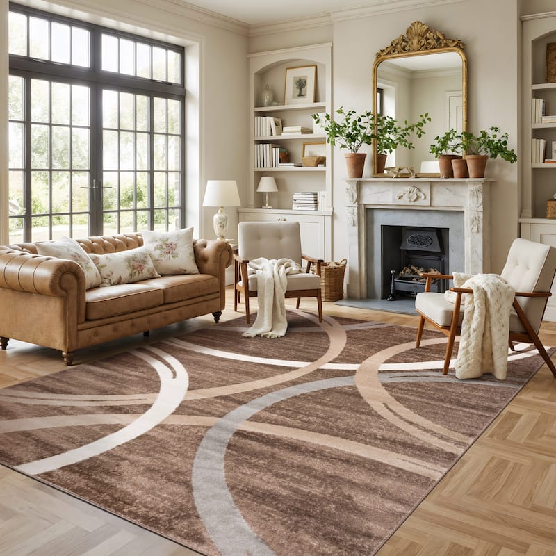 World Rug Gallery Contemporary Abstract Circles Design Area Rug - 8'8" x 12' - Brown