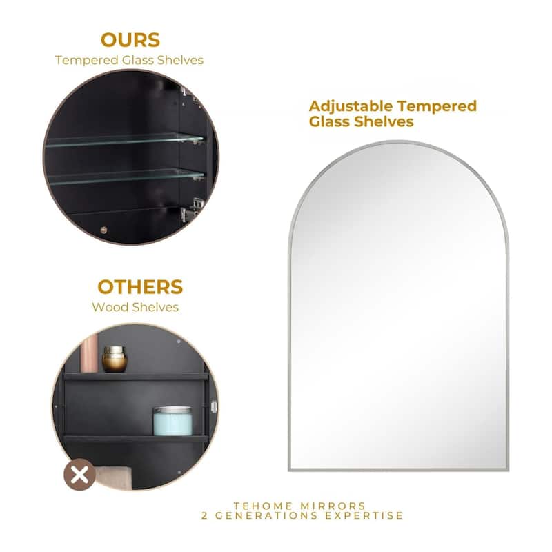 TEHOME Dake Arched Bathroom Medicine Cabinet with Mirror Recessed and Surface Mount Medicine Cabinet Mirror