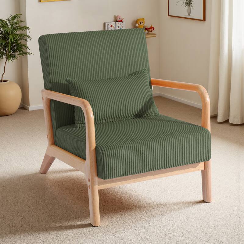 25" W Mid Century Upholstered Wood Accent Chair with Pillow