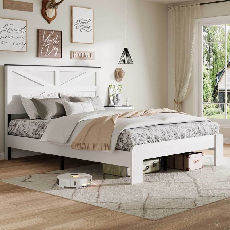 Wood Platform Bed Frame with Headboard