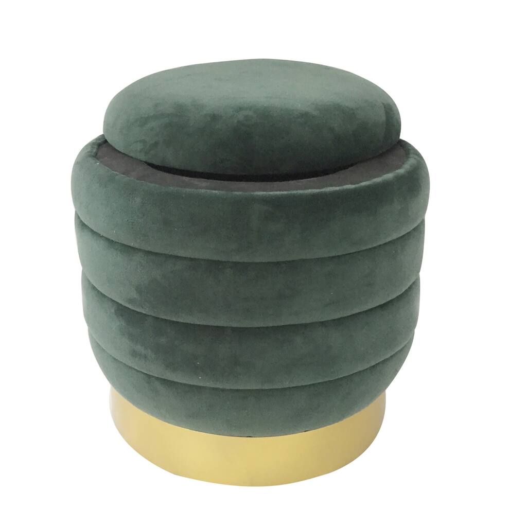 Selene Velvet Wood and Metal Storage Ottoman