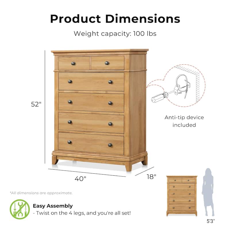 Furniture of America Wellington Farmhouse Natural Oak Wood 5-Drawer Chest