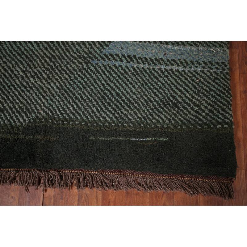 Green Gabbeh Persian Area Rug Handmade Wool Carpet - 4'7"x 10'0"