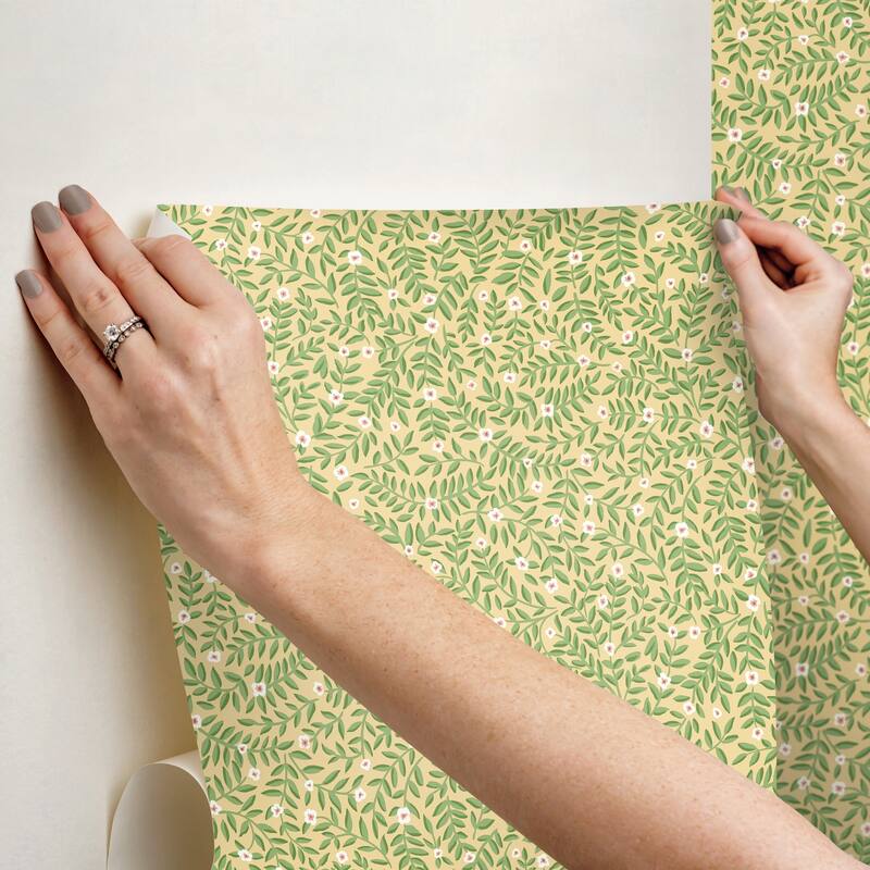Rifle Paper Co. Elodie Gold Petite Floral Premium Peel + Stick Wallpaper