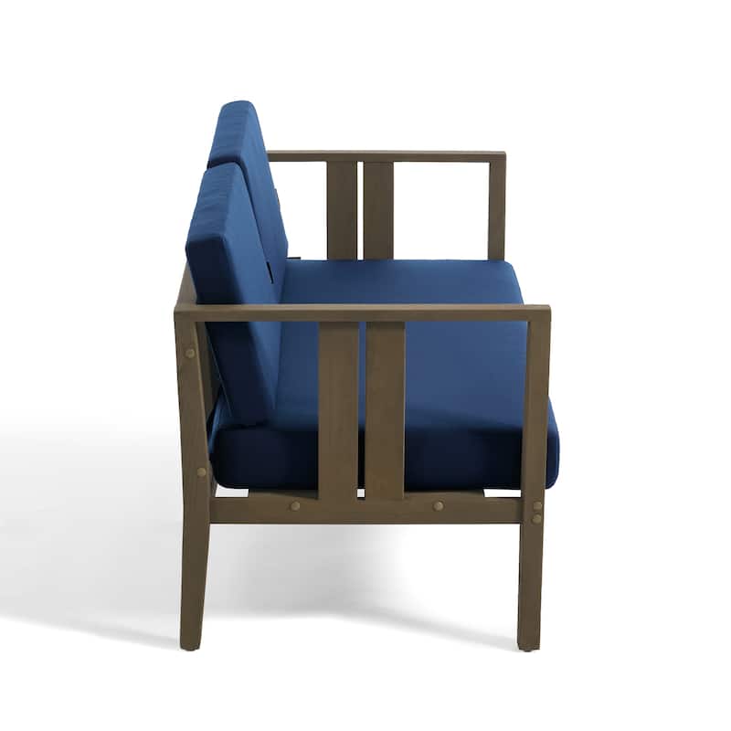 Casual Teak Wood Outdoor Patio Loveseat with Cushions