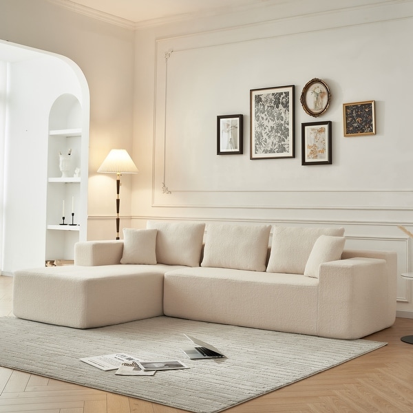 L shape Teddy Sectional Sofa Sets Beige Lazy Lounge Recliner Couch Floor Corner Sleeper Settee with Pillows for Living Room On Sale Bed Bath Beyond 39974461