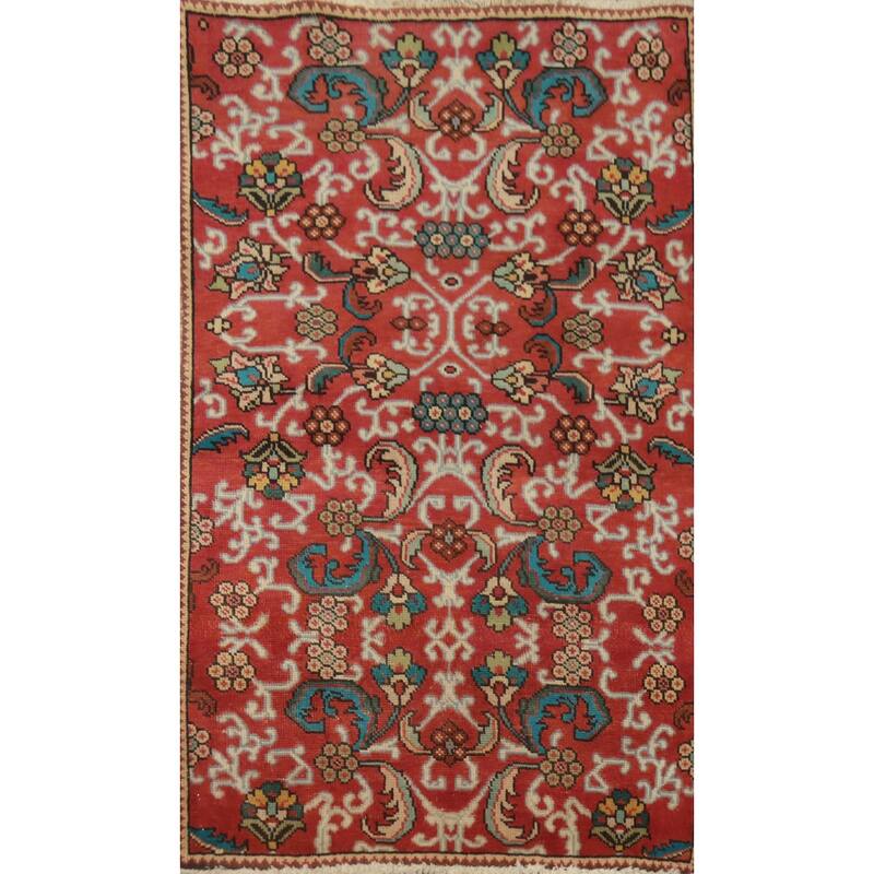 Hand Knotted Oriental 100% Wool Carpet Traditional Floral Red Tabriz Area Rug - 4' 9'' X 3' 1''