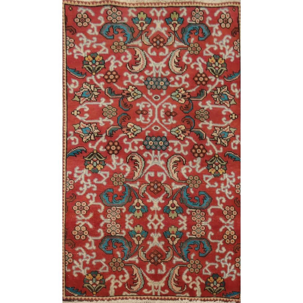 Hand Knotted Oriental 100% Wool Carpet Traditional Floral Red Tabriz Area Rug - 4' 9'' X 3' 1''