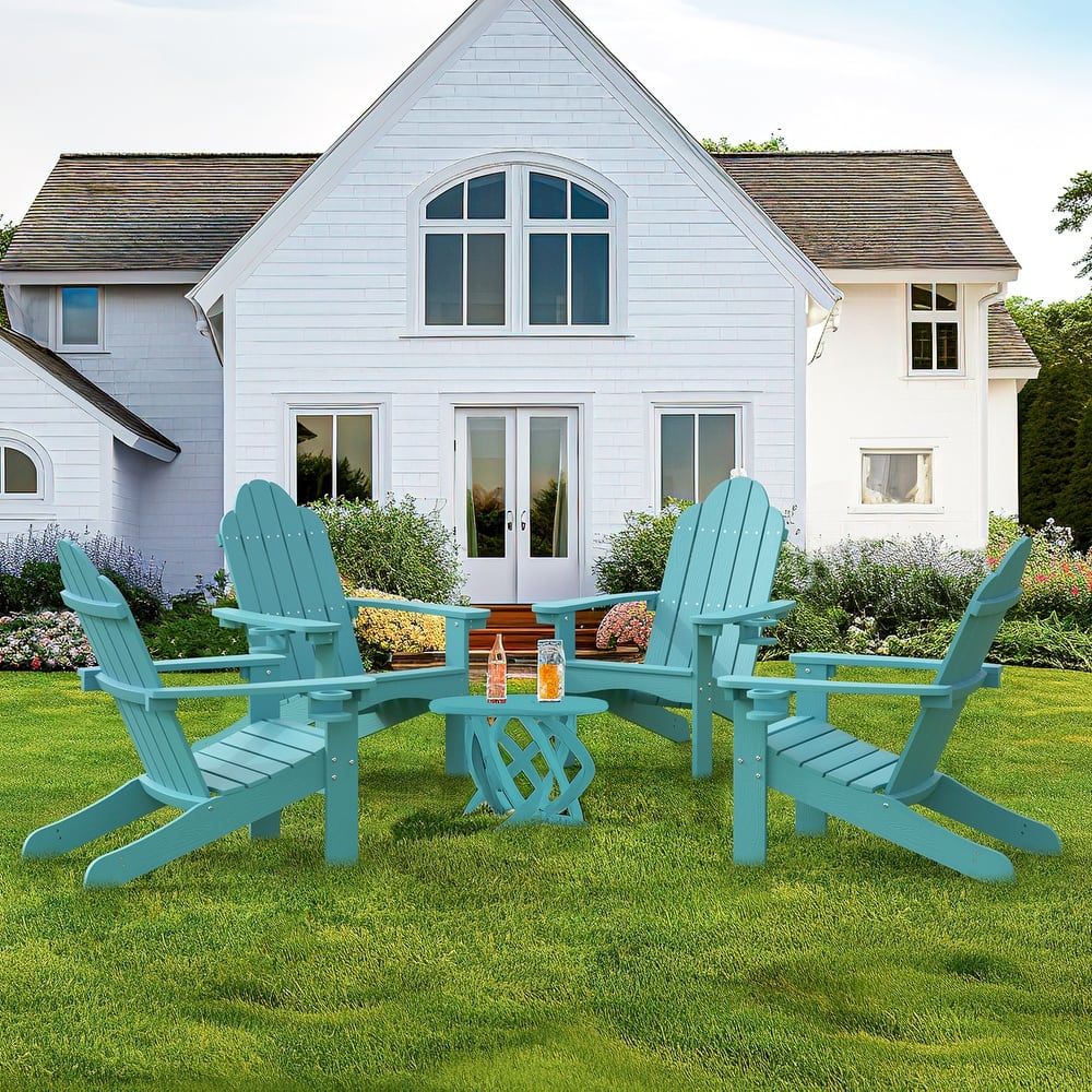 Plastic Poly Weather Resistant Outdoor Adirondack Chair Set of 4 Patio Classic Adirondack Chairs with Cup Holder