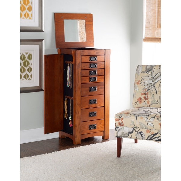 Linon Delaney Brown Mission Oak 8-Drawer Jewelry Armoire with