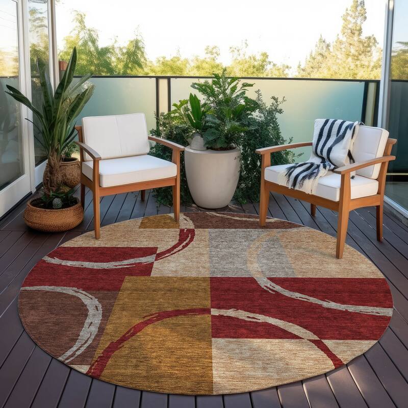 Machine Washable Indoor/ Outdoor Contemporary Chantille Rug - Wheat - 8' x 8'