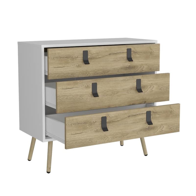 Modern Bedroom Dresser 3 Drawer Wood Chest with Metal Handles and Smooth Metal Slides for Bedroom or Office