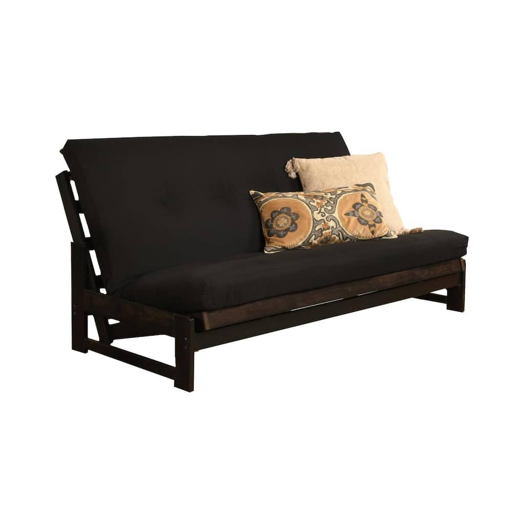 Aspen Futon Frame with Reclaim Mocha Finish and Twill Black Mattress - Contemporary Rustic Convertible Bed