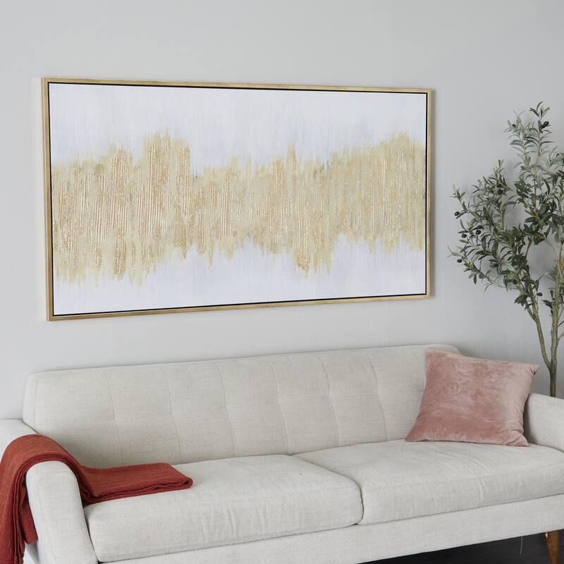 Canvas Abstract Long Horizontal Living Room Framed Wall Art with Glitter Flakes - Gold - CosmoLiving by Cosmopolitan