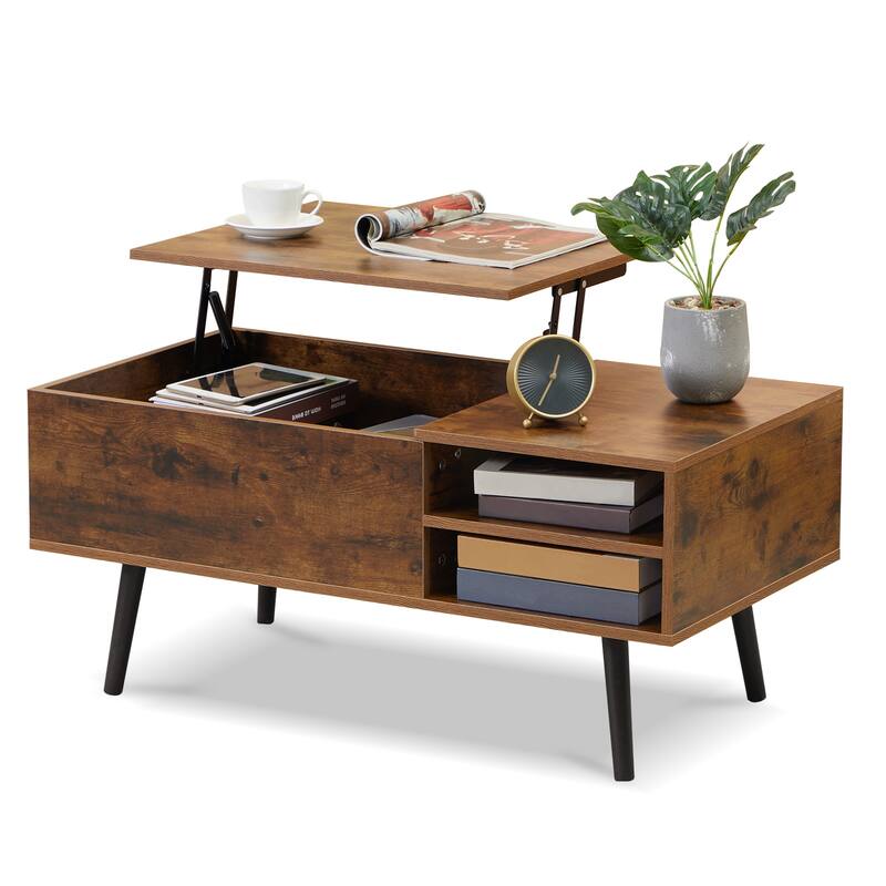 39.4 Inch Wooden Lift Top Coffee Table - Brown