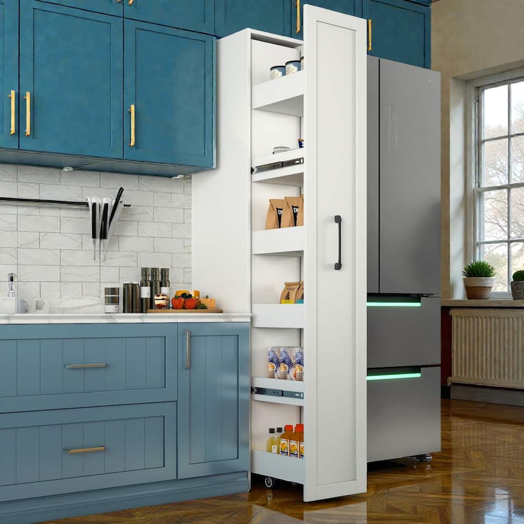 Slim Rolling Kitchen Storage Cart with Wheels and Handle, 6 Tier Narrow Pantry Shelf for Small Spaces