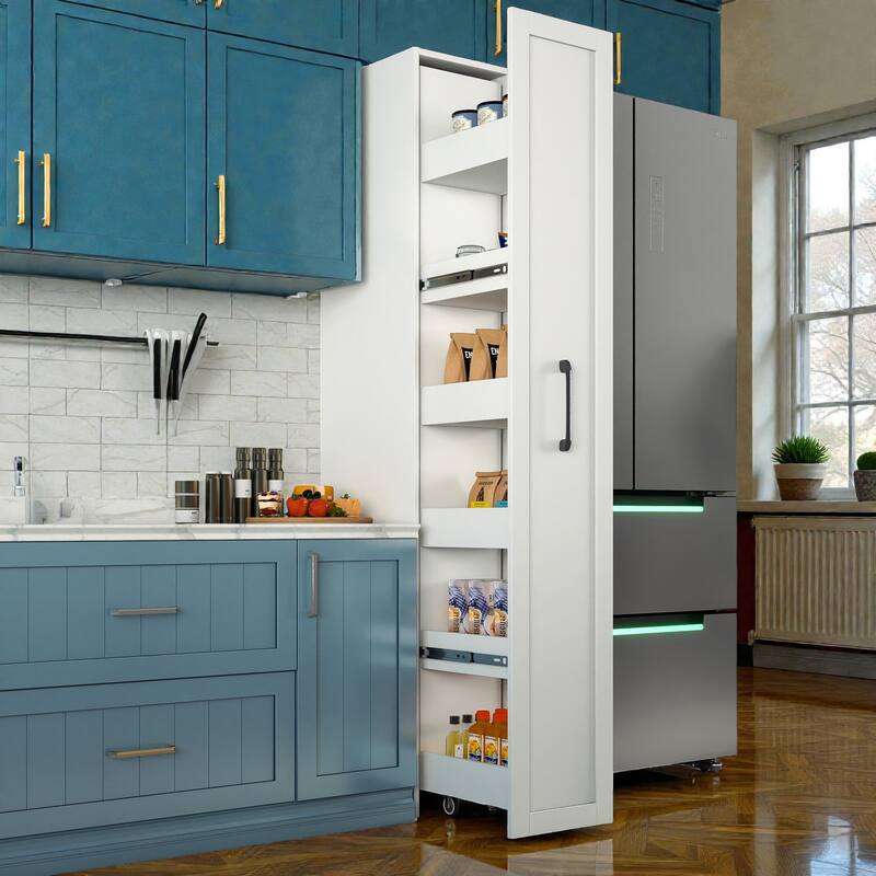 Slim Rolling Kitchen Storage Cart with Wheels and Handle, 6 Tier Narrow Pantry Shelf for Small Spaces - White