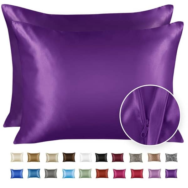Satin Pillowcase for Hair and Skin with Hidden Zipper - Standard (2-Pack) - Grape