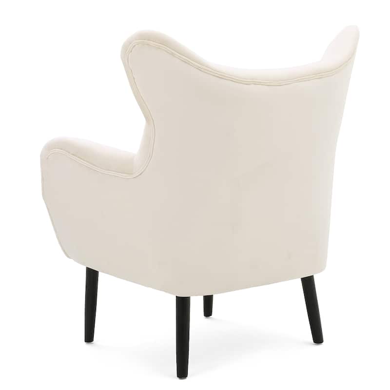 Ivory Modern 34.25" Velvet Upholstered Button Tufted Arm Chair with Solid Oak Wood Frame and Gently Curved Wingback