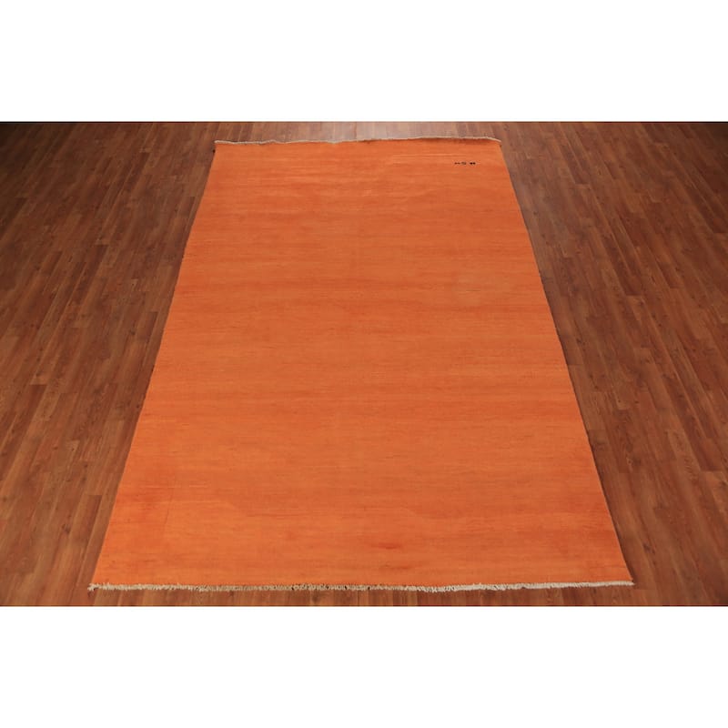 Orange Gabbeh Modern Area Rug Hand-Knotted Tribal Wool Carpet - 6'3" x 9'8"