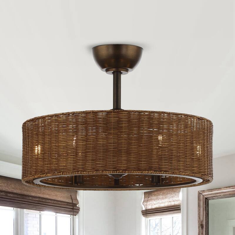 24" 3-Blade 6-Light Woven Farmhouse Ceiling Fan with Light - Bronze