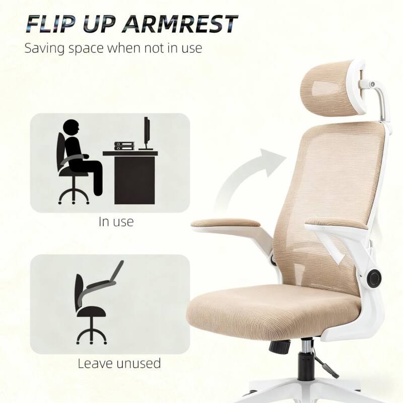 Ergonomic Desk Chair with Flip-up Armrest,Mesh Office Chair,Rotatable Headrest, Adjustable Lumbar Support