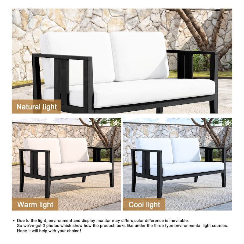 Outdoor Patio Wood Loveseat with Cushion