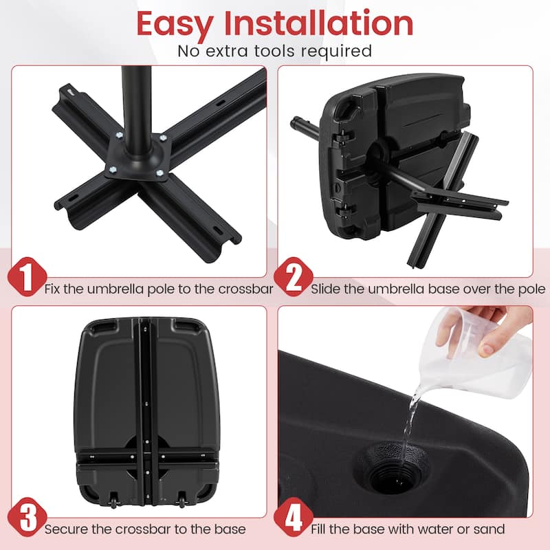 Gymax 225 LBS Cantilever Patio Umbrella Base w/Wheels & Crossed Base