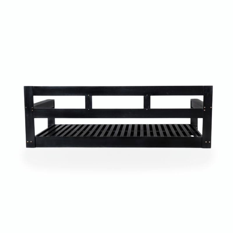 Patio Wooden Twin Size Porch Swing Daybed Frame, Garden Swing Bench Chair with 4 Hanging Ropes