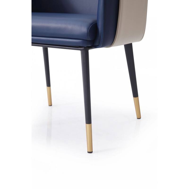 HomeRoots Blue Beige and Black Upholstered Faux Leather Dining Arm Chair - 21.90 in. x 30.70 in. x 23.40 in.