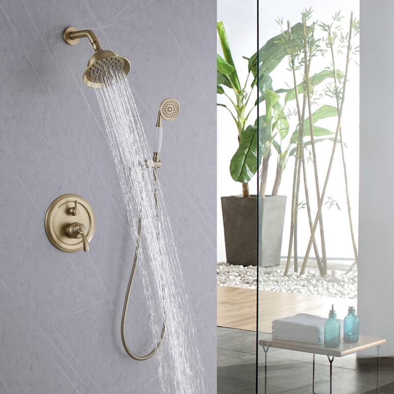 Bathroom Concealed Two Handles Two-Function Shower Set With Rough In Valve - Brushed Gold