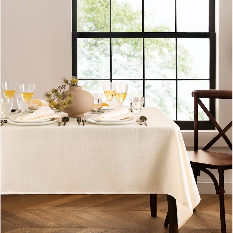 Laurel Solid Texture Water and Stain Resistant Tablecloth - 60x144 - Ivory