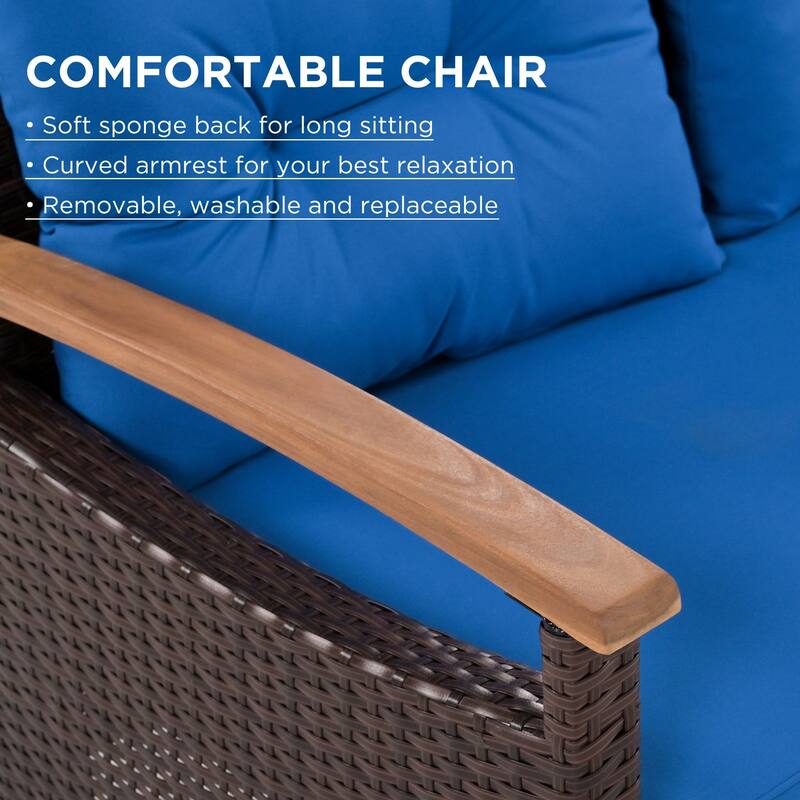 4-Piece Outdoor Wicker Patio Sofa Set with Wood Table and Removable Cushions